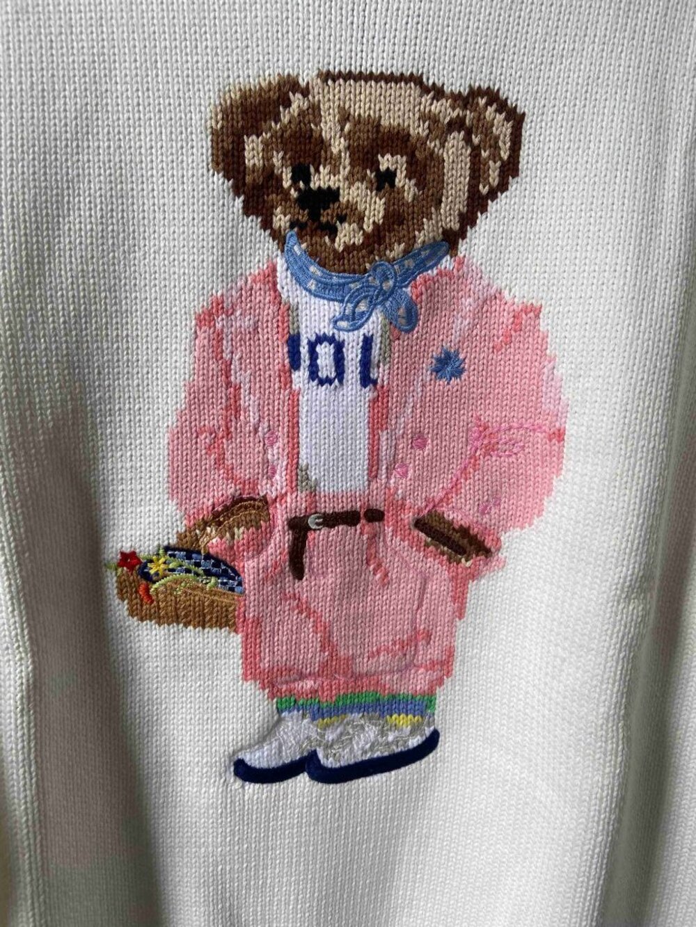 Polo Ralph Lauren White Polo Bear Pink Suit Picnic Basket Crewneck Knit Sweater - Picture 3 of 7